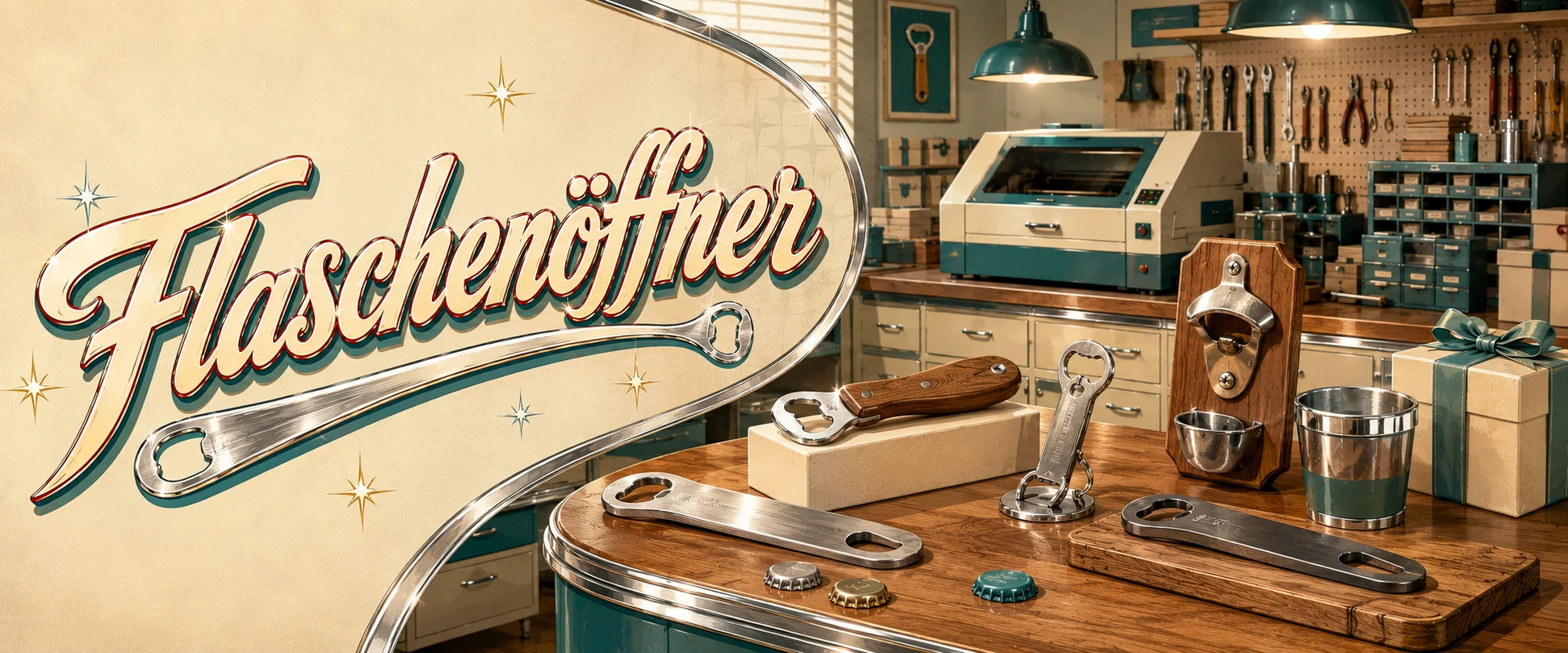 Flaschenoeffner mit Gravur im Laserai Retro-Workshop