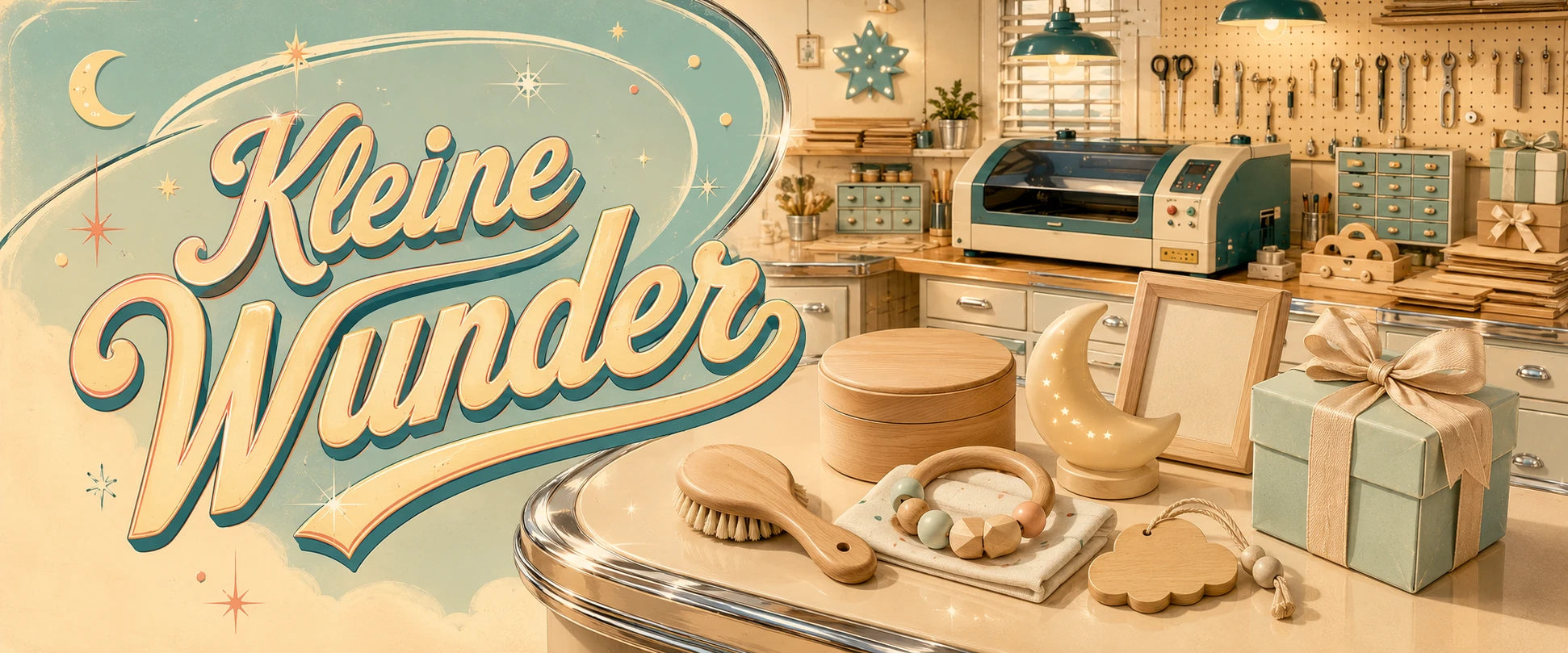 Personalisierte Babygeschenke fuer kleine Wunder im Laserai Retro-Workshop