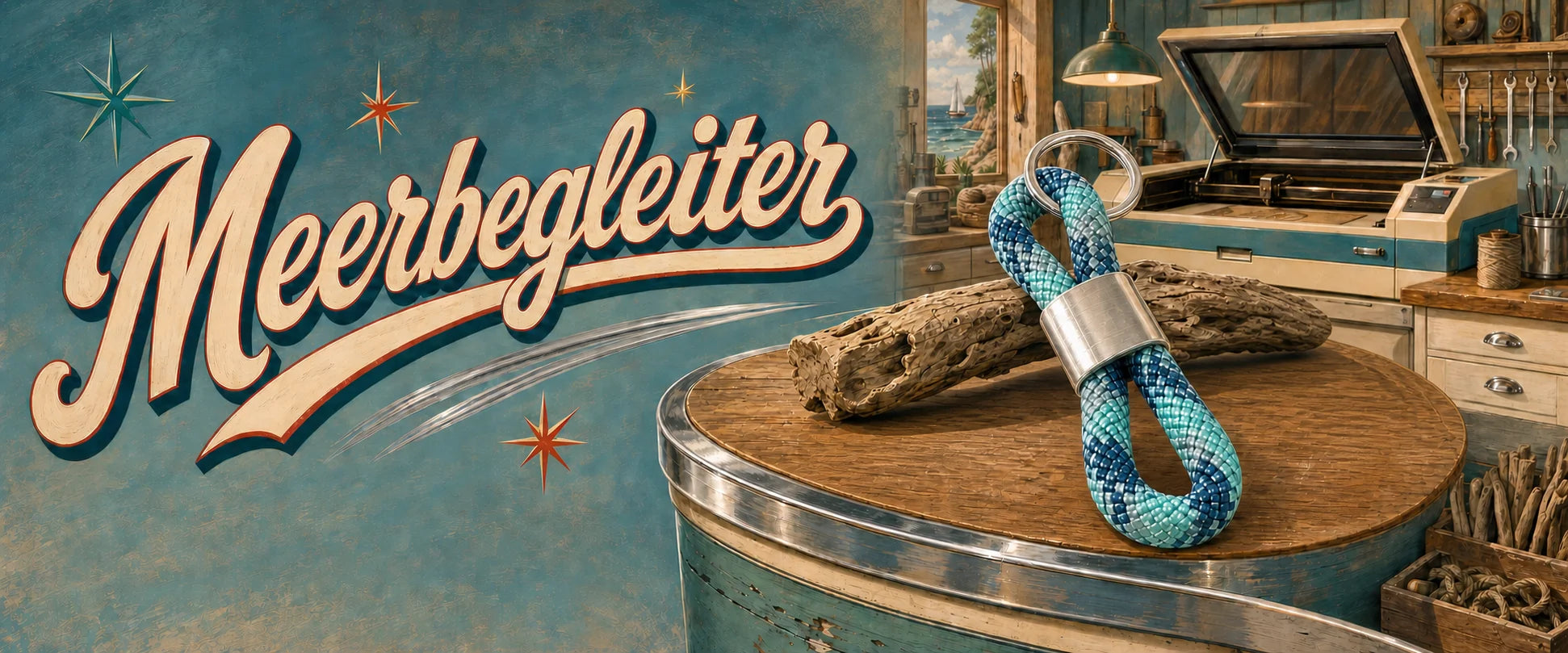 Meerbegleiter mit Gravur im Laserai Retro-Workshop