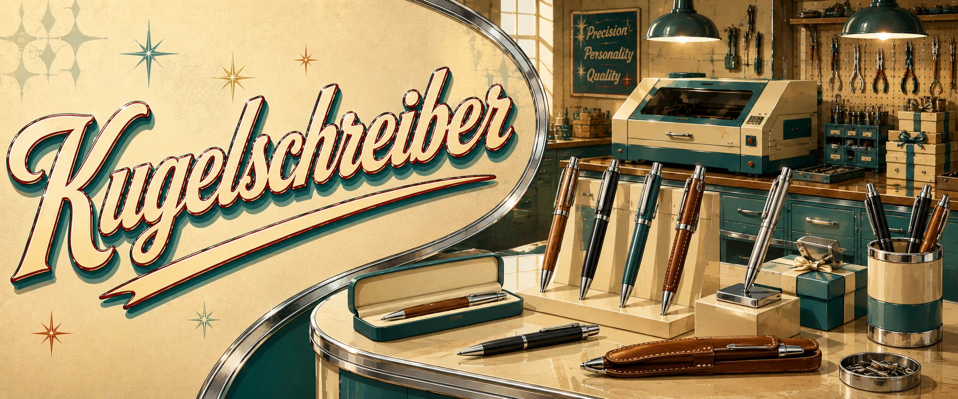 Kugelschreiber und Schreibutensilien mit Gravur im Laserai Retro-Workshop